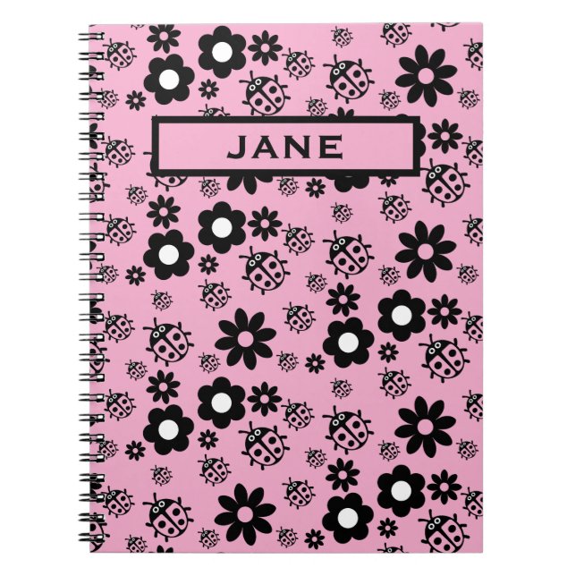 Pink Cute Ladybug Kids Notebook (Front)