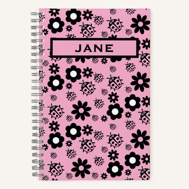 Pink Cute Ladybug Kids Notebook (Front)