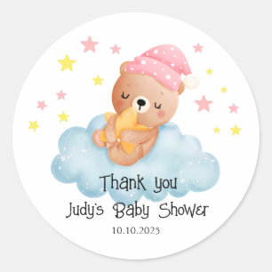 Pink Cute Little Bear Baby Shower  Classic Round Sticker