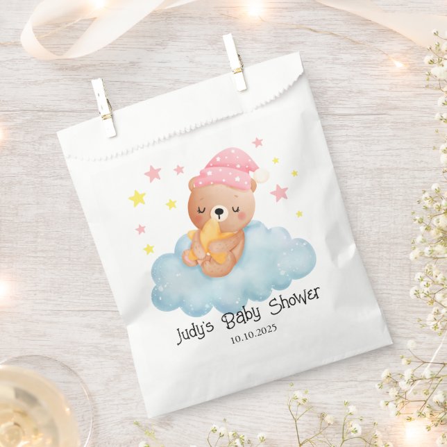 Pink Cute Little Bear Baby Shower  Favour Bags (Clipped)