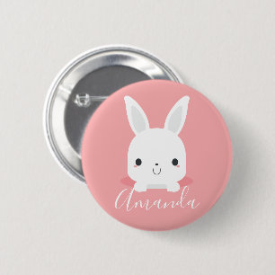 Pink Cute Little Bunny Rabbit with Custom Name 6 Cm Round Badge