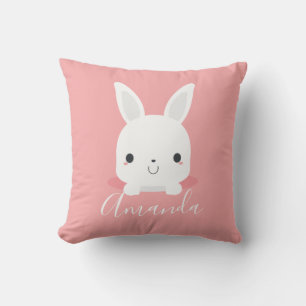 Pink Cute Little Bunny Rabbit with Custom Name Cushion