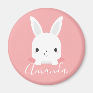 Pink Cute Little Bunny Rabbit with Custom Name Magnet