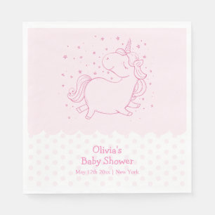 Pink Cute Modern Polka Dot Unicorn Baby Shower  Napkin