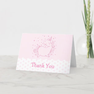 Pink Cute Modern Polka Dot Unicorn Baby Shower  Thank You Card