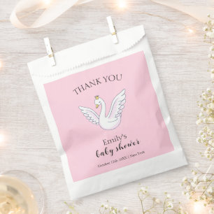 Pink Cute Modern Sweet Princess Swan Baby Shower Favour Bags