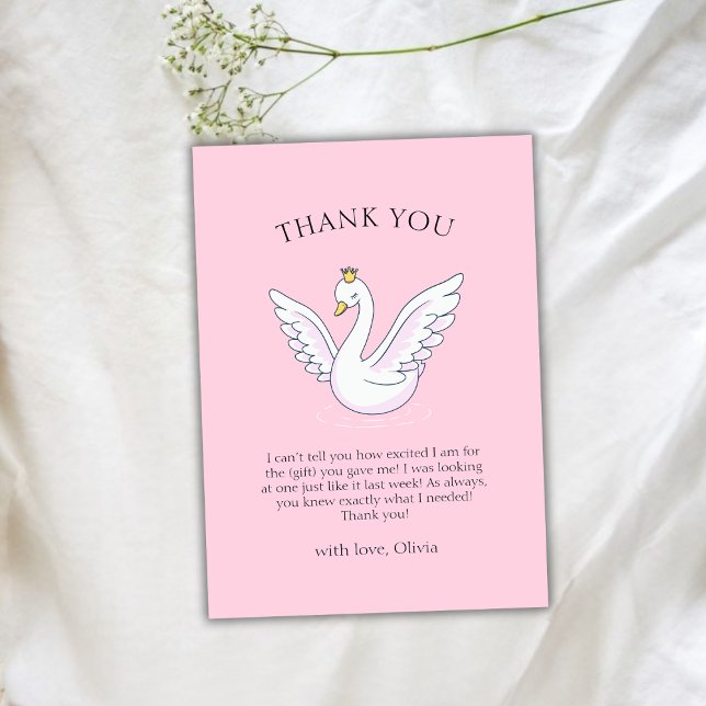 Pink Cute Modern Sweet Princess Swan Baby Shower  Thank You Card (Pink Cute Modern Sweet Princess Swan Baby Shower Thank You Card)