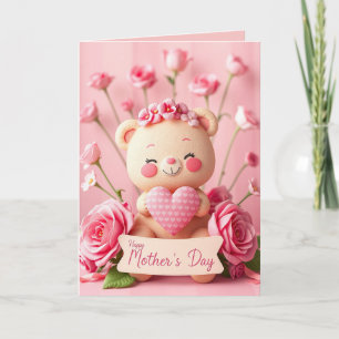 Pink & Cute Mother's Day Teddy Bear Holiday Card