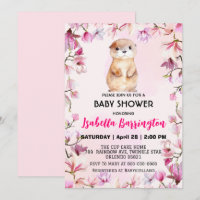 Pink Cute Otter cub wild flowers baby shower kids