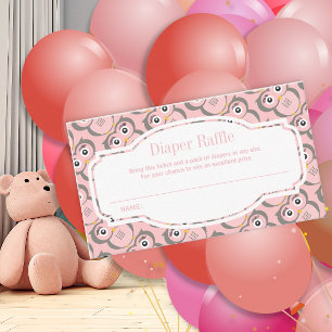 Pink Cute Owl Diaper Raffle Enclosure Card