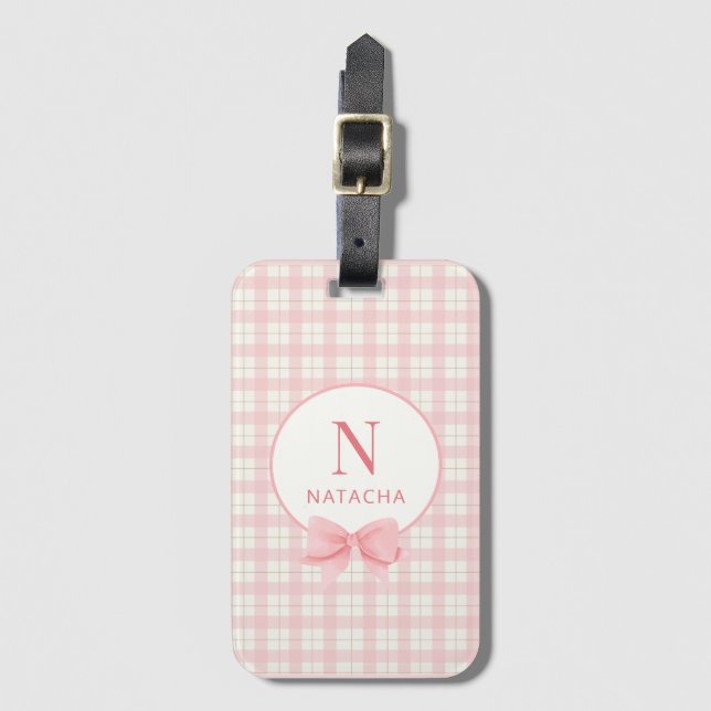 Pink Cute Plaid Gingham  Luggage Tag (Front Vertical)