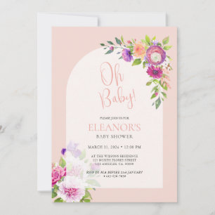 Pink Cute Playful Floral Arch Baby Shower Invitation