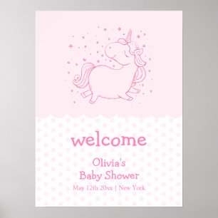 Pink Cute Polka Dot Unicorn Baby Shower Welcome Poster
