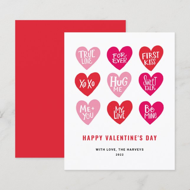 Pink Cute Quotes on Hearts Valentine's Day Card (Front/Back)