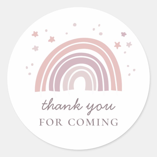 Pink cute rainbow. Kids birthday party thank you Classic Round Sticker (Front)