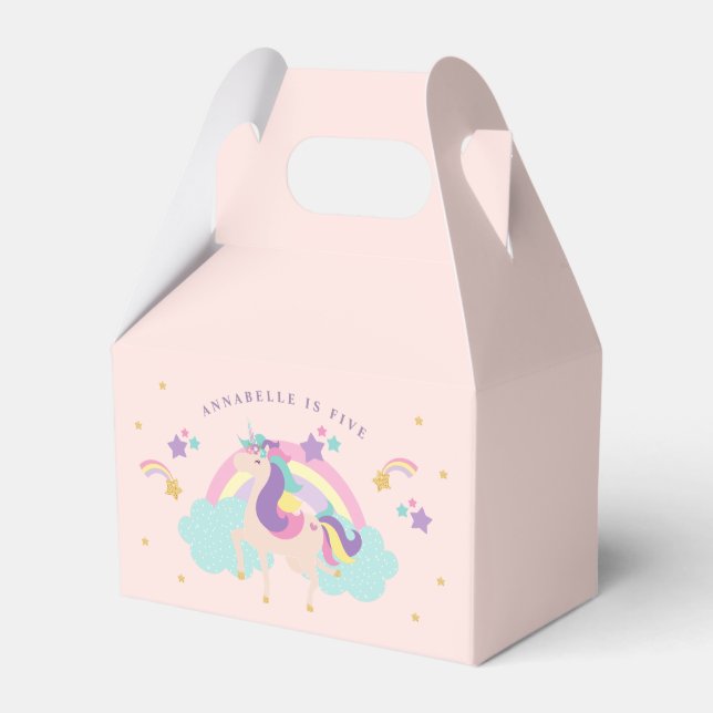 Pink | Cute Rainbow Unicorn Personalized Favour Box (Front Side)