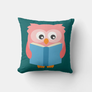 Pink cute reading owl cushion