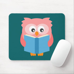 Pink cute reading owl mouse pad