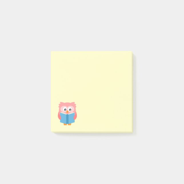 Pink cute reading owl post-it notes (Front)