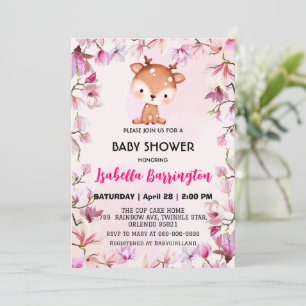Pink Cute reindeer fawn flowers baby shower kids Invitation