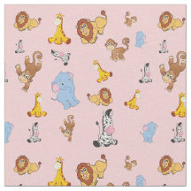 pink Cute safari animal pattern - Giraffe, elephan