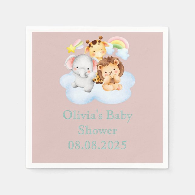 Pink cute safari animals napkin (Front)