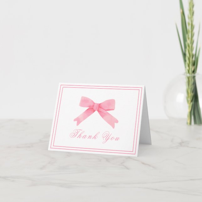 Pink Cute Simple Bow Girl Baby Shower  Thank You Card (Front)