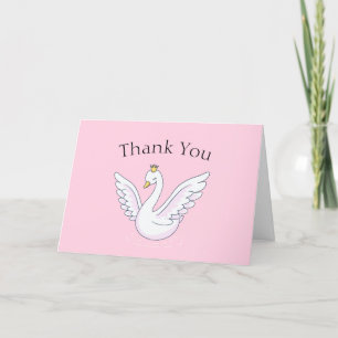 Pink Cute Simple Sweet Princess Swan Baby Shower Thank You Card