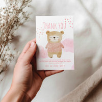 Pink cute sleeping Baby Bear Hearts and Clouds