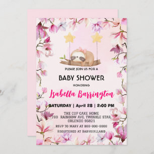 Pink Cute sloth sweet dream flower baby shower kid Invitation