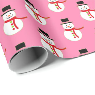 Pink   Cute Snow Man Christmas Wrapping Paper