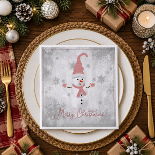 Pink Cute Snowman Holiday Paper Napkin