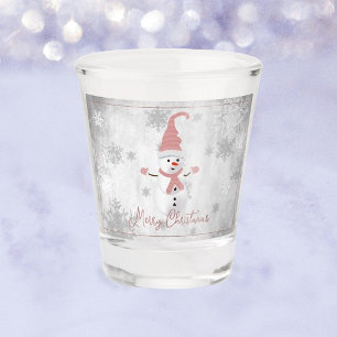 Pink Cute Snowman Holiday Shot glass