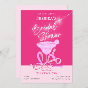 Pink cute sparkle bow cocktail Bridal shower Invitation