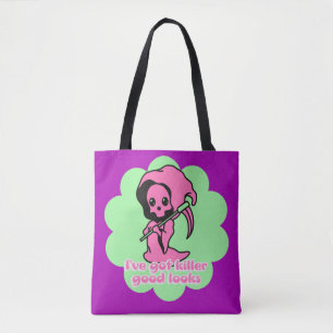 Pink Cute Spooky Grim Reaper Custom Tote Bag