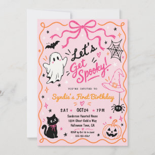 Pink Cute Spooky Halloween Girl Birthday Invitation