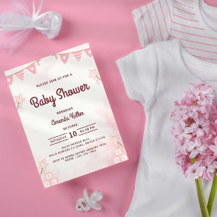 Pink Cute Star Baby Shower Invitation