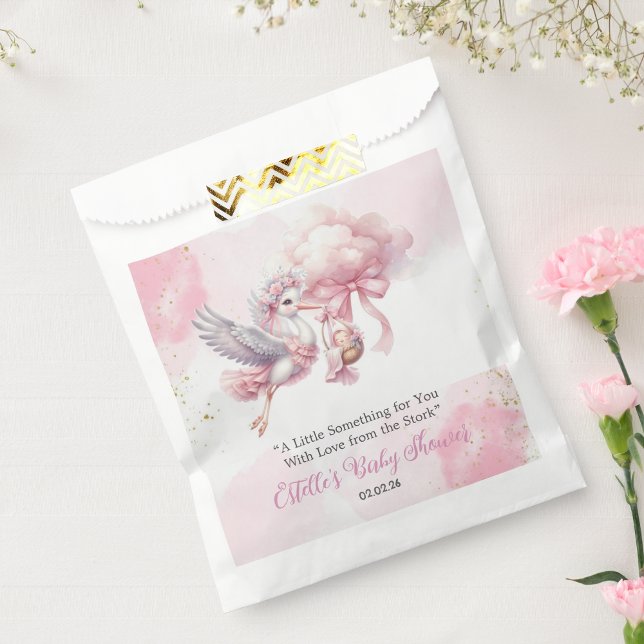 Pink cute Stork & Cloud Baby Girl Shower Favour Ba Bags (Creator Uploaded)