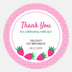 Pink Cute Strawberry Girl Birthday Thank You Classic Round Sticker