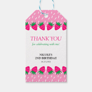 Pink Cute Strawberry Sweet Birthday Thank You Gift Tags