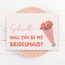 Pink Cute Tulip Will You Be My Bridesmaid Proposal