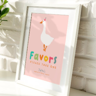 Pink Cute Two Silly Goose 2nd Birthday Favours Poster