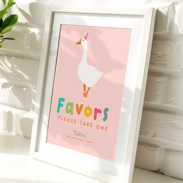 Pink Cute Two Silly Goose 2nd Birthday Favours Poster (Creator Uploaded)