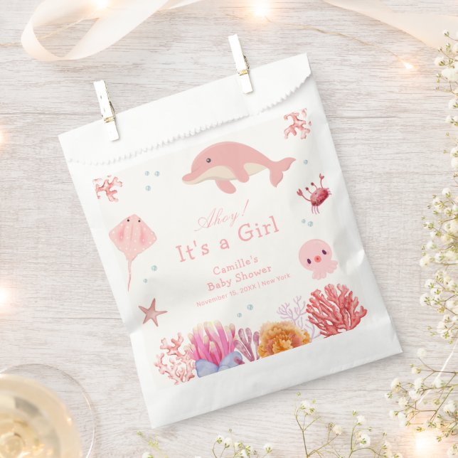 Pink Cute Under The Sea Dolphin Girl Baby Shower  Favour Bags (Clipped)