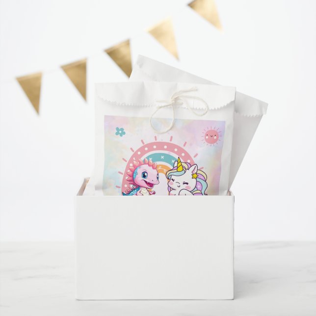 Pink Cute Unicorn dinosaurs rainbow Birthday party Favour Bags (Party)