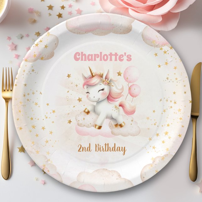 Pink Cute Unicorn Girl Birthday Paper Plate (Pink Cute Unicorn Girl Birthday Paper Plates)