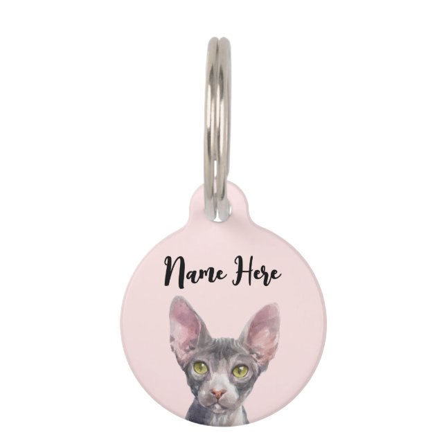 Pink Cute Watercolour Sphynx Cat Pet Tag (Front)
