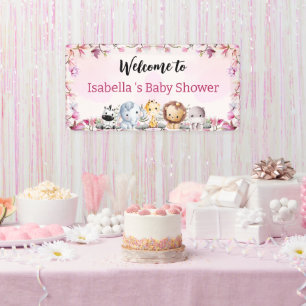 Pink Cute wild cub safari flower baby shower kids Banner