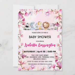 Pink Cute wild cub safari flower baby shower kids Invitation