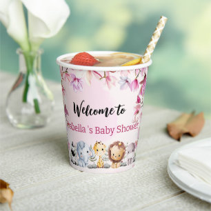 Pink Cute wild cub safari flower baby shower kids Paper Cups